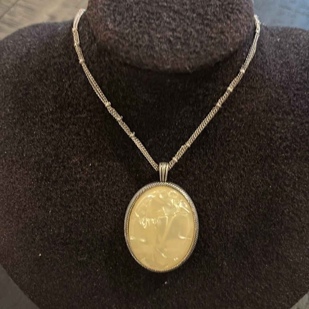 Mother Of Pearl Reversible Long Silver Tone Necklace Mother Of Pearl Reversible Long Silver Tone Necklace